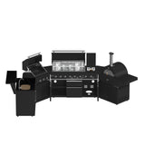 Forno All Aperto 99,600 BTU Outdoor Kitchen, 5 Burners, Infrared Burners, Side Burner, Black Sintered Stone Countertops, Gas Pizza Oven, Sink Module, Bar & Beverage Center