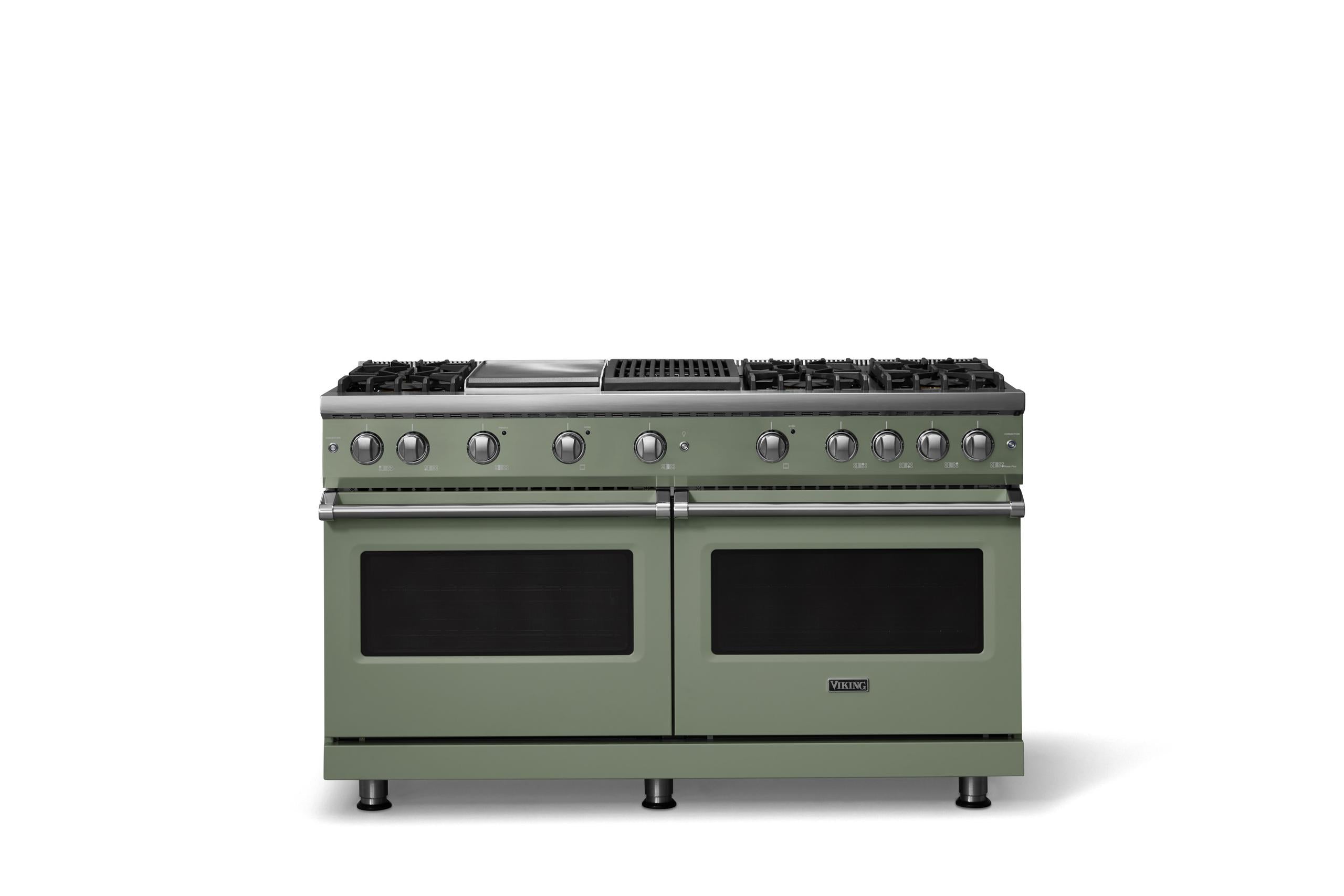 60"W. Sealed Burner Gas Range (Finish: Eucalyptus, Trim: Polished Chrome, Fuel: Propane)