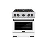 ZLINE Autograph Edition 30 in. 4.2 cu. ft. Select Dual Fuel Range with 4 Burner Gas Cooktop and Electric Convection Oven in DuraSnow' Stainless Steel with White Matte Door and Matte Black Accents (HDRSZ-WM-30-MB)