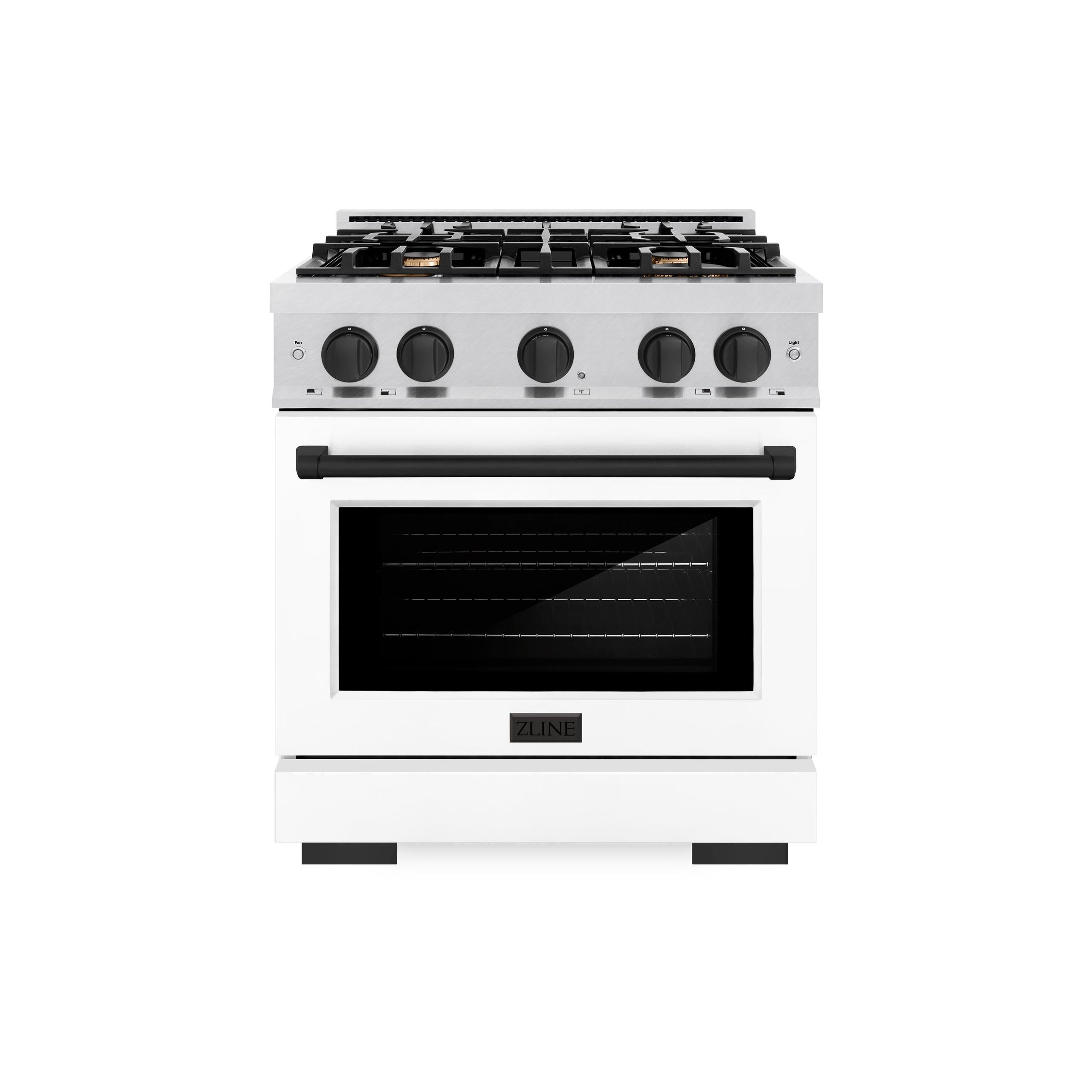 ZLINE Autograph Edition 30 in. 4.2 cu. ft. Select Dual Fuel Range with 4 Burner Gas Cooktop and Electric Convection Oven in DuraSnow' Stainless Steel with White Matte Door and Matte Black Accents (HDRSZ-WM-30-MB)