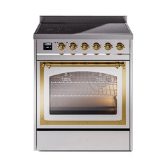 ILVE UNI304NMPSSG Nostalgie II Noblesse 30 inch Induction Range (Triple Glass Door, Stainless Steel, Brass)
