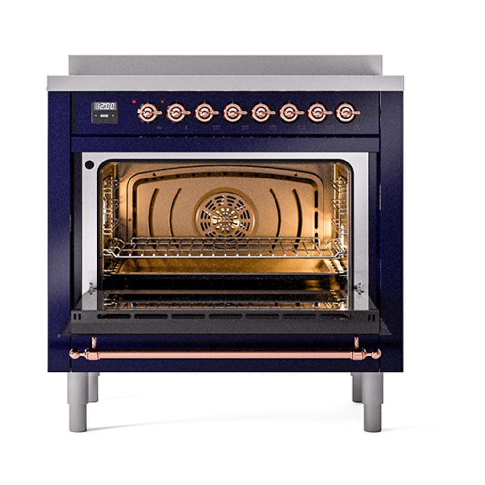 ILVE UNI366QNMPMBP Nostalgie II Noblesse 36 inch Induction Range (Solid Door, Midnight Blue, Copper)