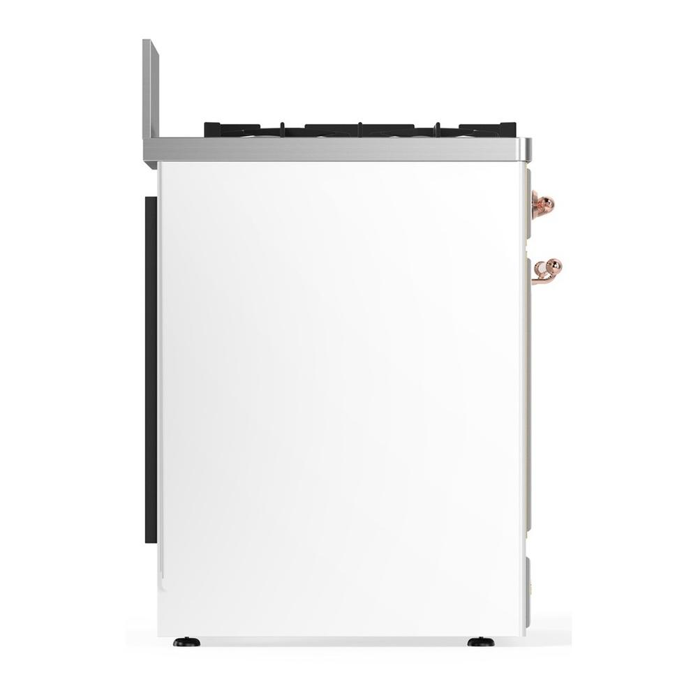 ILVE UM30NR3WHP Majestic III 30 inch Dual Fuel Range with 5 Black Brass Burners, Dual Function Burner up to 25,000 BTU (Natural Gas, Triple Glass Door, White, Copper)