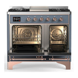 ILVE UMD40FNR3BGPLP Majestic III 40 inch Dual Fuel Range with 6 Burners and Griddle, Dual Function Burner up to 25,000 BTU (Liquid Propane, Triple Glass Door, Blue Grey, Copper)