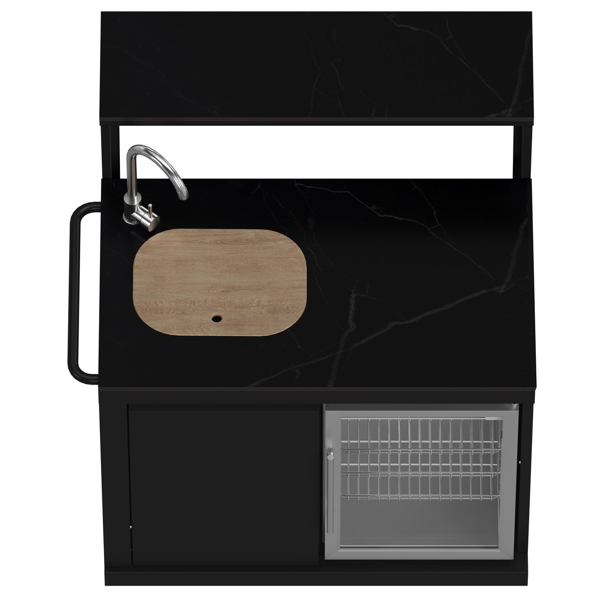 Forno All Aperto 99,600 BTU Outdoor Kitchen, 5 Burners, Infrared Burners, Side Burner, Black Sintered Stone Countertops, Gas Pizza Oven, Sink Module, Bar & Beverage Center