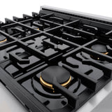 ZLINE Autograph Edition 30 in. 4.2 cu. ft. 4 Burner Gas Range with Convection Gas Oven in DuraSnow' Stainless Steel and Matte Black Accents (SGRSZ-30-MB)