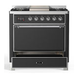 ILVE UM36FQNR3MGCLP Majestic III 36 inch Dual Fuel Range with 6 Black Brass Burners and Griddle, Dual Function Burner up to 25,000 BTU (Solid Door, Graphite Matte, Chrome, Liquid Propane)