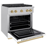 ZLINE Autograph Edition 30 in. 4.2 cu. ft. 4 Burner Gas Range with Convection Gas Oven in DuraSnow' Stainless Steel with White Matte Door and Champagne Bronze Accents (SGRSZ-WM-30-CB)