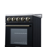 Forno Pallerano 20 Inch Freestanding Electric Range in Black with Antique Brass, Compact Design
