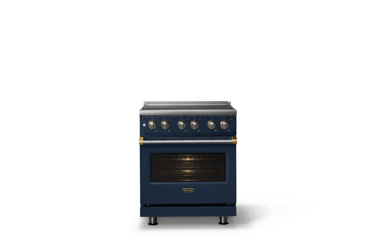 30"W. Electric Range (Finish: Slate Blue, Trim: Brushed Brass)
