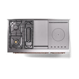 ILVE UN48FSQNMPBGP Nostalgie II Noblesse 48 inch Dual Fuel Range (5 Sealed Burners + Griddle + French Top, Natural Gas, Solid Door, Blue Grey, Copper)