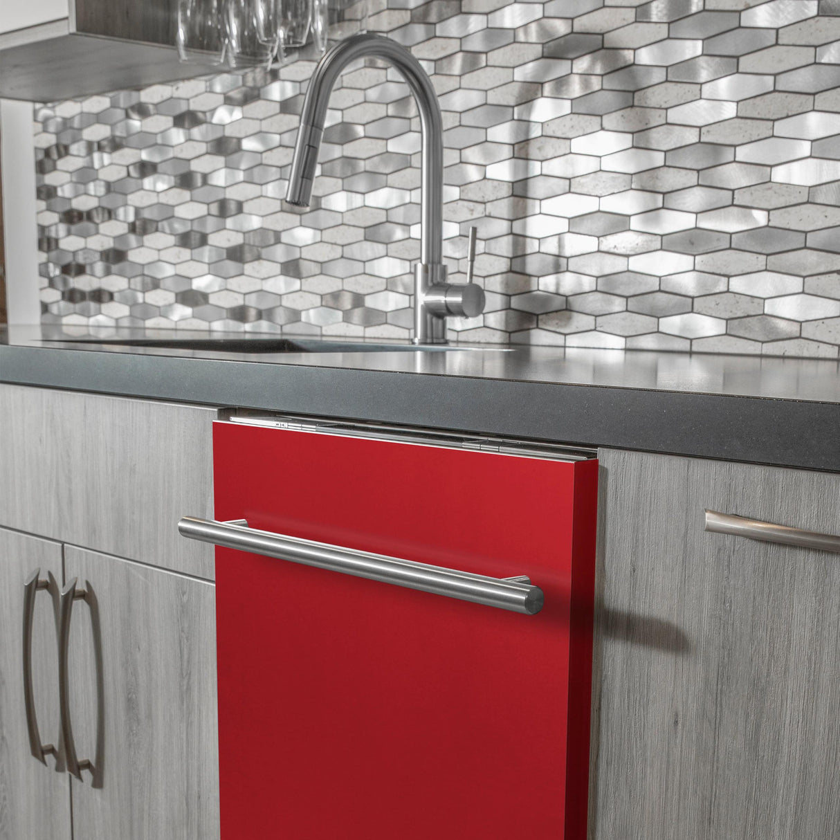 ZLINE 24 in. Top Control Dishwasher with Stainless Steel Tub and Modern Style Handle, 52dBa (DW-24) [Color: Red Gloss]