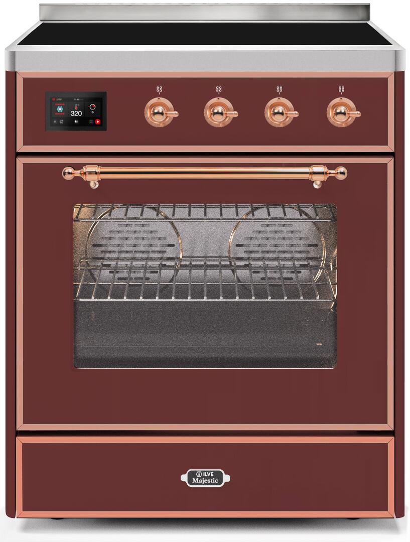 Majestic II 30 Inch Electric Freestanding Range in Burgundy with Copper Trim