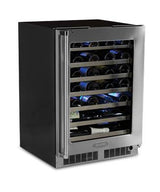 24" High Efficiency Single Zone Wine Cellar - Stainless Frame, Glass Door With Lock - Integrated Right Hinge