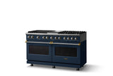 60"W.Dual Fuel Range (Finish: Slate Blue, Trim: Polished Chrome, Fuel: Propane)