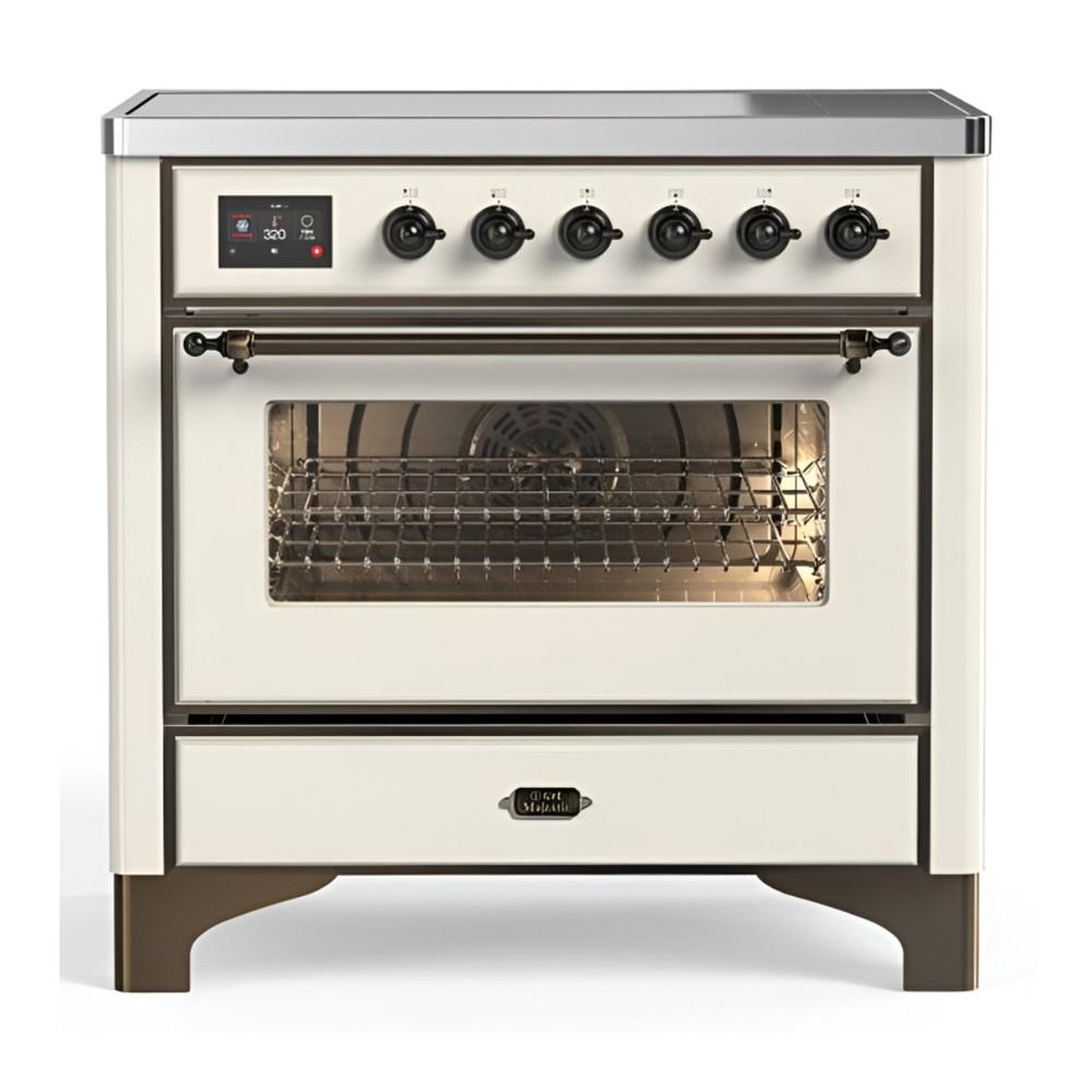 ILVE UMIB36NR3AWB Majestic III 36 inch Induction Range with 6 Elements, 3.5 cu. ft. Total Oven Capacity (Triple Glass Door, Antique White, Burnished)