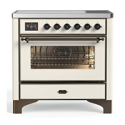 ILVE UMIB36NR3AWB Majestic III 36 inch Induction Range with 6 Elements, 3.5 cu. ft. Total Oven Capacity (Triple Glass Door, Antique White, Burnished)