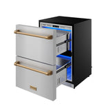 24 Inch Undercounter Built-in or Freestanding Drawer Refrigerator - Stainless Steel/bronze  Gordon Ramsay Series