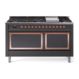 ILVE UN60FQNMPMGP Nostalgie II Noblesse 60 inch Dual Fuel Range (9 Sealed Burners + Griddle, Natural Gas, Solid Door, Graphite Matte, Copper)