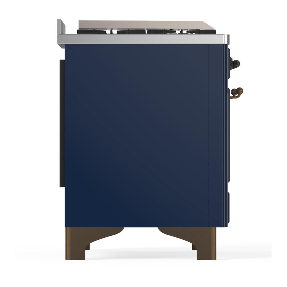 ILVE UM36FNR3MBBLP Majestic III 36 inch Dual Fuel Range with 6 Black Brass Burners and Griddle, Dual Function Burner up to 25,000 BTU (Triple Glass Door, Midnight Blue, Burnished, Liquid Propane)
