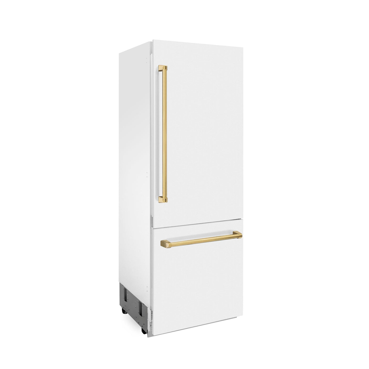 ZLINE 30" Autograph Edition 16.1 cu. ft. Built-in 2-Door Bottom Freezer Refrigerator with Internal Water and Ice Dispenser in White Matte with Polished Gold Accents (RBIVZ-WM-30-G)