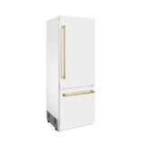 ZLINE 30" Autograph Edition 16.1 cu. ft. Built-in 2-Door Bottom Freezer Refrigerator with Internal Water and Ice Dispenser in White Matte with Polished Gold Accents (RBIVZ-WM-30-G)