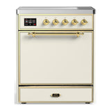 ILVE UMIB30QNR3AWG Majestic III 30 inch Induction Range with 4 Elements, 4 cu. ft. Oven Capacity (Solid Door, Antique White, Brass)
