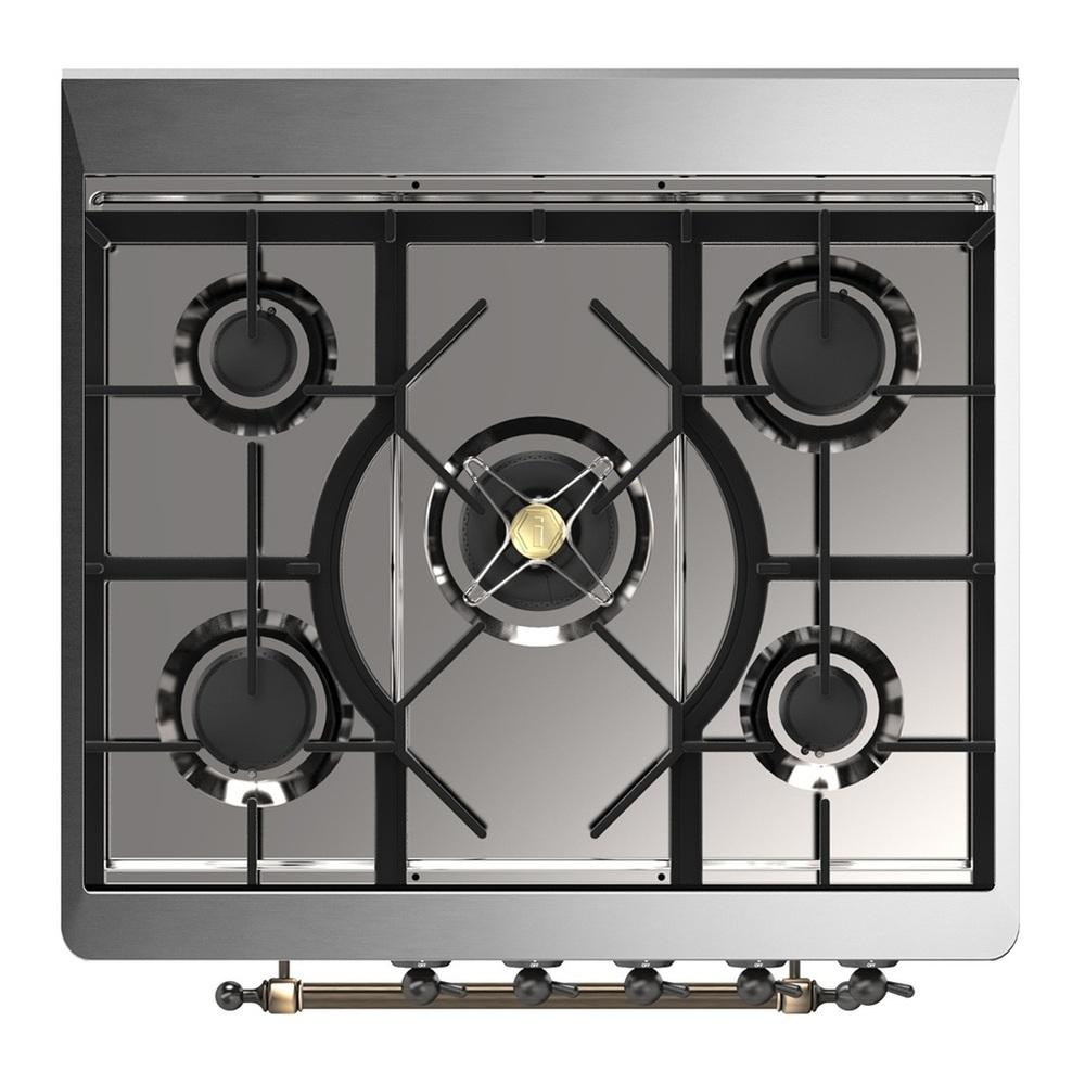 ILVE UM30NR3BUBLP Majestic III 30 inch Dual Fuel Range with 5 Black Brass Burners, Dual Function Burner up to 25,000 BTU (Liquid Propane, Triple Glass Door, Burgundy, Burnished)
