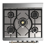ILVE UM30NR3BUBLP Majestic III 30 inch Dual Fuel Range with 5 Black Brass Burners, Dual Function Burner up to 25,000 BTU (Liquid Propane, Triple Glass Door, Burgundy, Burnished)