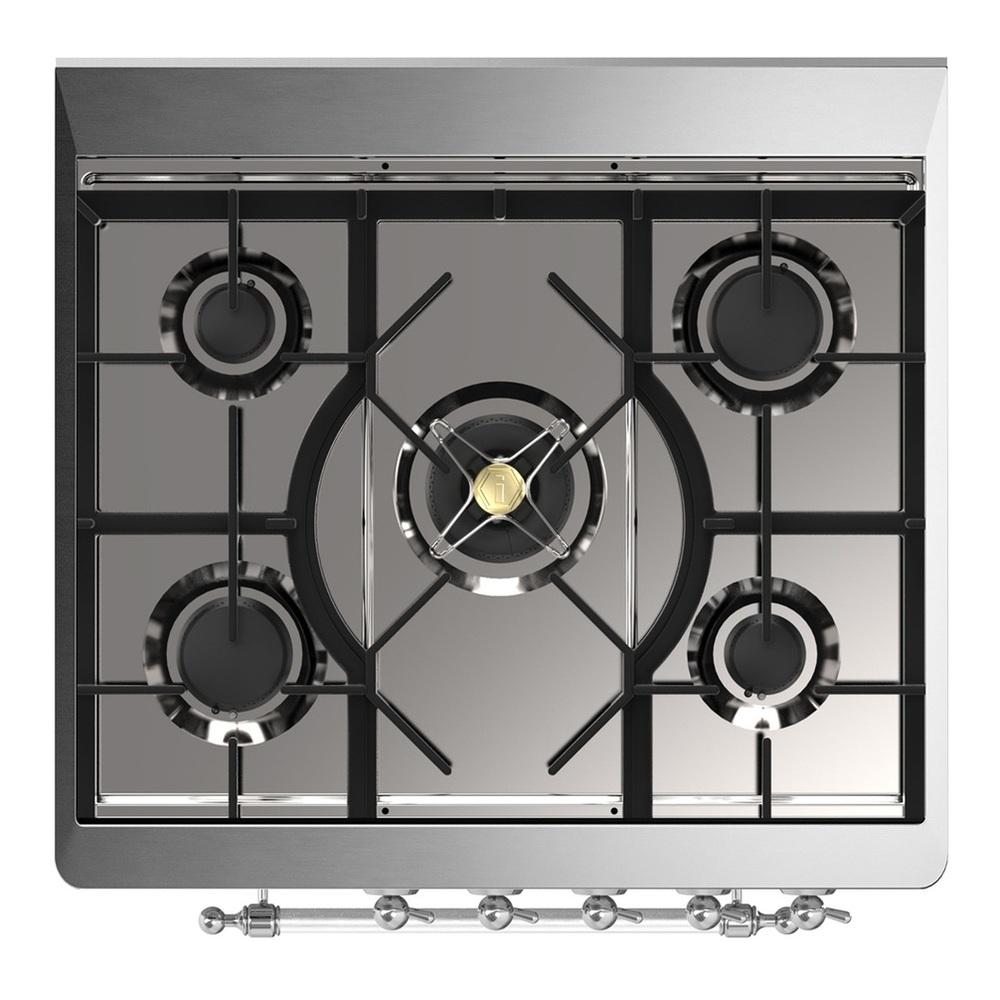 ILVE UM30QNR3BUC Majestic III 30 inch Dual Fuel Range with 5 Black Brass Burners, Dual Function Burner up to 25,000 BTU (Natural Gas, Solid Door, Burgundy, Chrome)