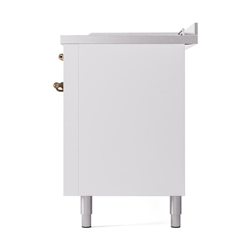 ILVE UN60FSQNMPWHB Nostalgie II Noblesse 60 inch Dual Fuel Range (7 Sealed Burners + Griddle + French Top, Natural Gas, Solid Door, White, Burnished)
