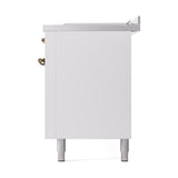 ILVE UN60FSQNMPWHB Nostalgie II Noblesse 60 inch Dual Fuel Range (7 Sealed Burners + Griddle + French Top, Natural Gas, Solid Door, White, Burnished)