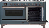 Majestic II 60 Inch Dual Fuel Natural Gas Freestanding Range in Blue Grey with Bronze Trim