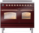 Nostalgie II 40 Inch Electric Freestanding Range in Burgundy with Copper Trim