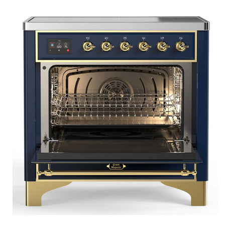 ILVE UMIB36QNR3MBG Majestic III 36 inch Induction Range with 6 Elements, 3.5 cu. ft. Total Oven Capacity (Solid Door, Midnight Blue, Brass)