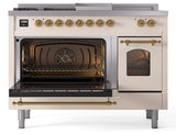 Nostalgie II 48 Inch Dual Fuel Natural Gas Freestanding Range in Antique White with Brass Trim