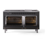 ILVE UN60FQNMPMGB Nostalgie II Noblesse 60 inch Dual Fuel Range (9 Sealed Burners + Griddle, Natural Gas, Solid Door, Graphite Matte, Burnished)