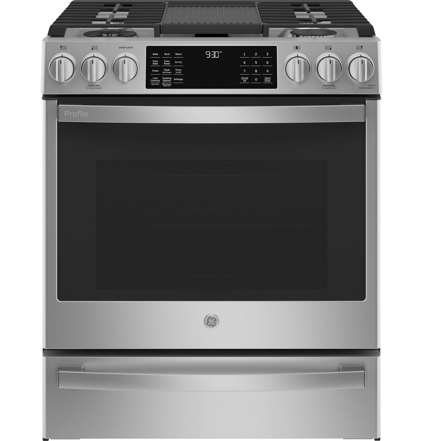 GE Profile™ 30" Smart Dual Fuel Slide-In Front-Control Fingerprint Resistant Range