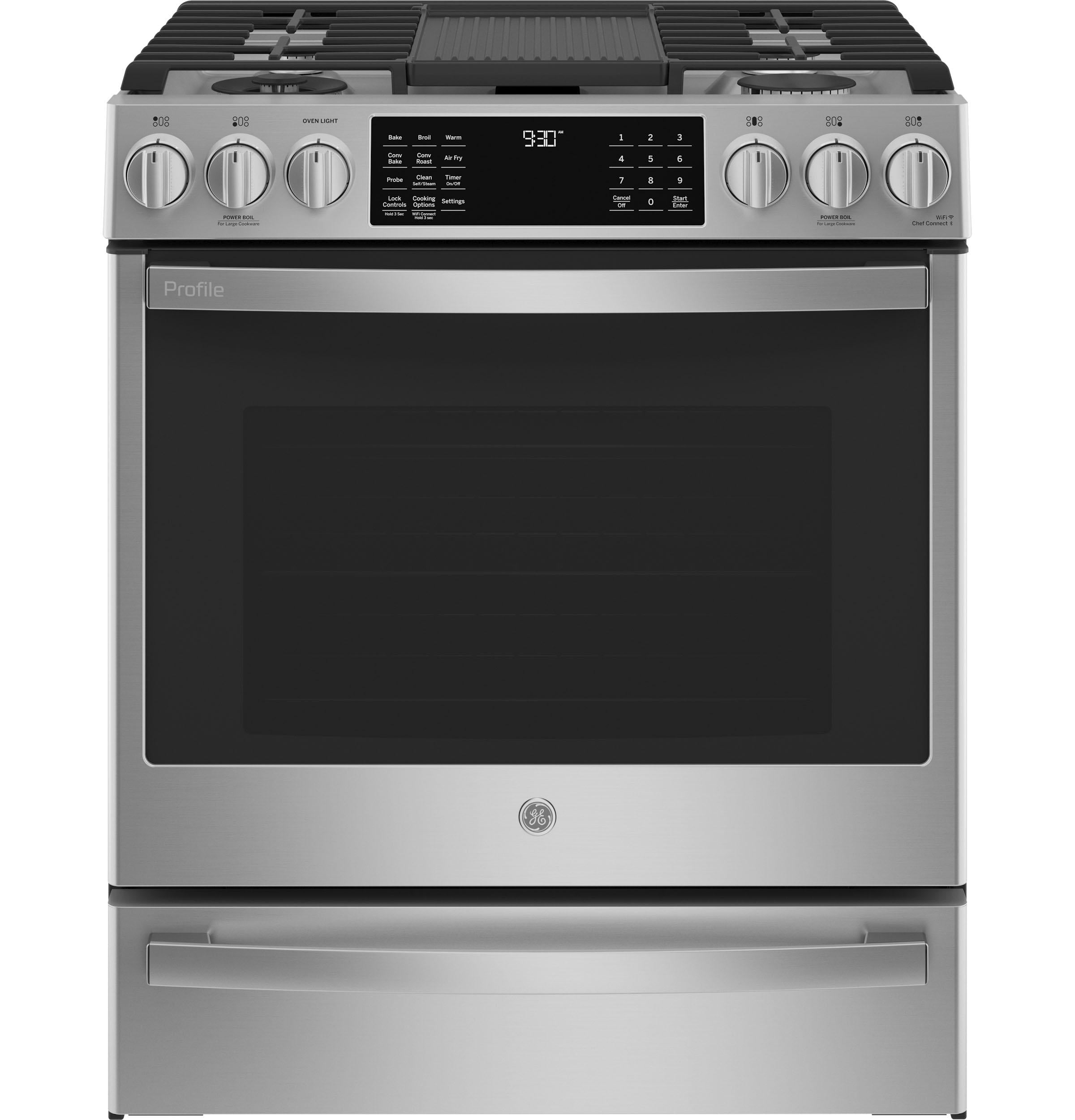 GE Profile™ 30" Smart Dual Fuel Slide-In Front-Control Fingerprint Resistant Range