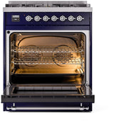 Nostalgie II 30 Inch Dual Fuel Natural Gas Freestanding Range in Blue with Chrome Trim