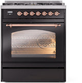 Nostalgie II 30 Inch Dual Fuel Natural Gas Freestanding Range in Glossy Black with Copper Trim