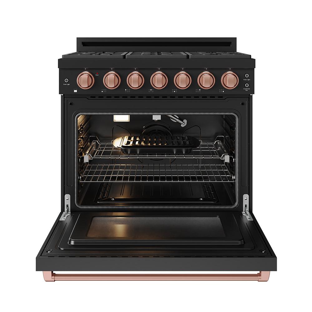 36 Inch Professional Gas Range With Precision Knob In Black and Rose Gold  Gordon Ramsay Series