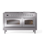 ILVE UN60FNMPSSC Nostalgie II Noblesse 60 inch Dual Fuel Range (9 Sealed Burners + Griddle, Natural Gas, Triple Glass Door, Stainless Steel, Chrome)