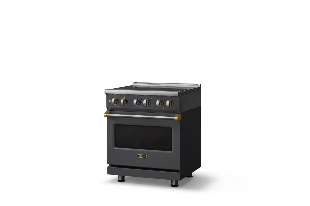 30"W. Induction Range (Finish: Cast Black, Trim: Brushed Brass)