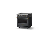 30"W. Induction Range (Finish: Cast Black, Trim: Brushed Brass)