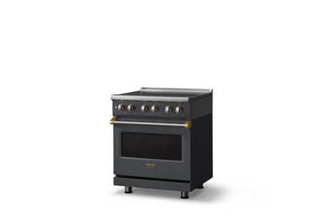 30"W. Induction Range (Finish: Cast Black, Trim: Brushed Brass)
