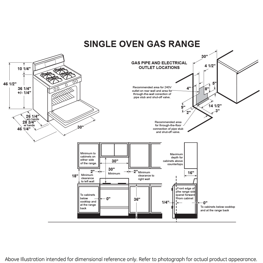 GE® 30" Free-Standing Front Control Gas Range