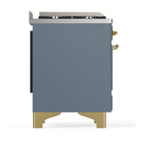 ILVE UM48FSQNR3BGG Majestic III 48 inch Dual Fuel Range with 5 Black Brass Burners, Griddle and French Top, Dual Function Burner up to 25,000 BTU (Natural Gas, Solid Door, Blue Grey, Brass)