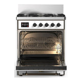 ILVE UM30QNR3WHBLP Majestic III 30 inch Dual Fuel Range with 5 Black Brass Burners, Dual Function Burner up to 25,000 BTU (Liquid Propane, Solid Door, White, Burnished)