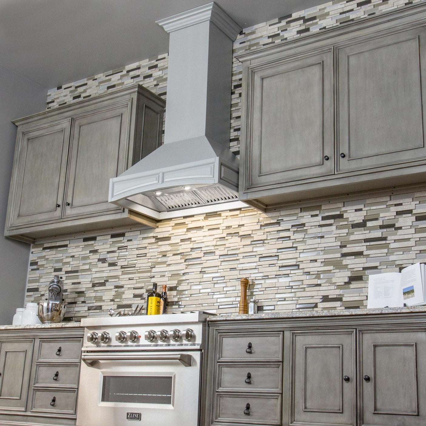 ZLINE 36" Wooden Wall Mount Range Hood in Gray - Includes Dual Remote Motor (321UU-RD-36) [Size: 36 Inch, CFM: 1200]